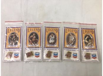 1992 Chevron Lakers Legends Enamel Pin Set, Complete Set Of 5