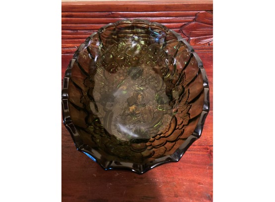 Vintage Indiana Glass Harvest Grape Green Footed Large Fruit Bowl