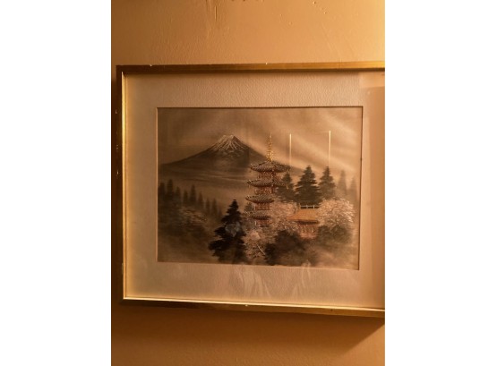 Framed Japanese Pagoda Art Work