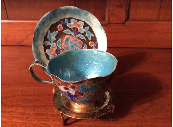 Vintage Asian Cloisonne Demitasse Cup And Saucer