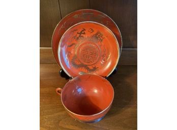 Vintage Japanese Dragonware Teacup, Saucer, And Side Plate