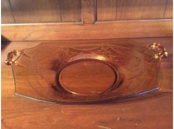 Etched Amber Glass Serving Dish