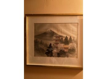 Framed Japanese Pagoda Art Work