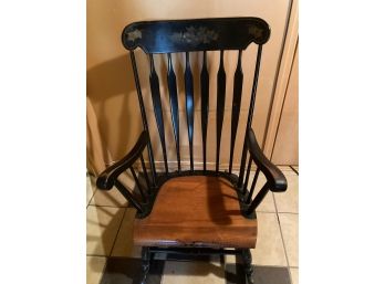 Vintage Black Adult Rocking Chair With Floral Stencil Design