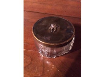 Vintage Textured Glass Footed Powder Jar Brass Over Chrome Lid