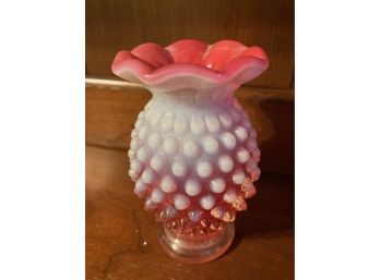 Vintage Fenton Cranberry Hobnail Opalescent Glass Hobnail Vase