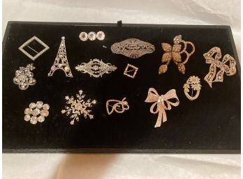 Assorted Lot Of Rhinestone And Pot Metal Pins.