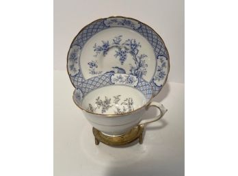 Vintage Blue Floral And Birds Teacup And Saucer Set From Tuscan China