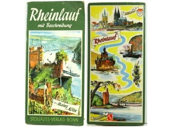 Rheinlauf Mit Beschreibung - Vintage German Folding Map 57' Pictorial Rhine River