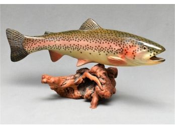 Big Sky Carvers Rainbow Trout With Burl Wood Base