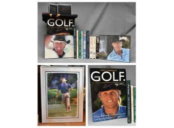 Collection Of Greg Norman Books, Teaching Videos And Framed Wall Art