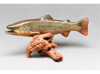 Big Sky Carvers Brown Trout With Burl Wood Base