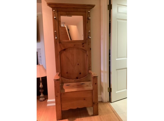 157, Tall Pine Entry Hall Tree With Cubby Or Cupboard And Bench Seat