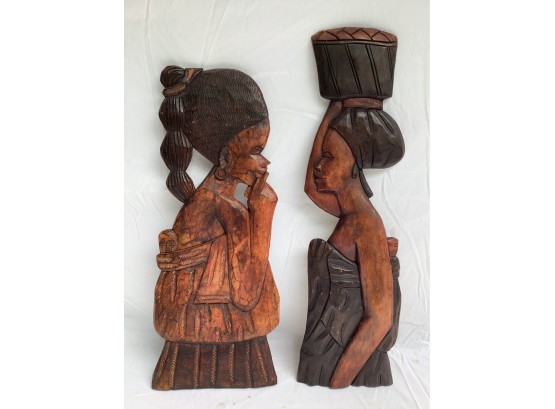 71, Pair Of Wooden African Women, Art