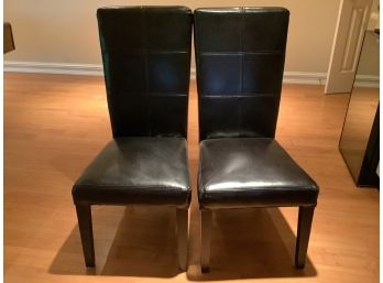 168, Pair Black Leather Chairs