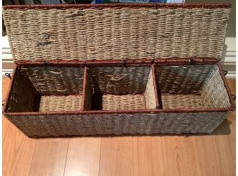 141, Wicker Storage Container, 3 Sections With Lid