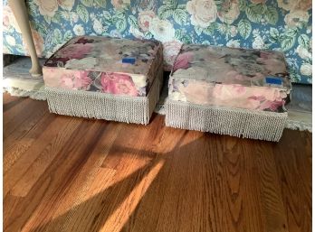 205, Pair Of Footstools, Floral With Heavy Trim