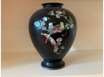 147, Black Vase With Oyster Shell Flowers