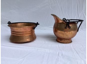 9, Three Copper Pots And Bowls