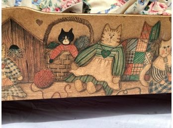 47, Vintage Hand Painted Doll Bed With Cat Decor (1 Of 2)