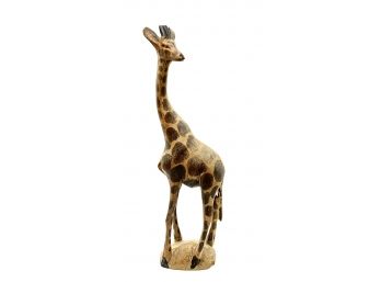 Hand Carved & Painted Wooden Giraffe From Kenya