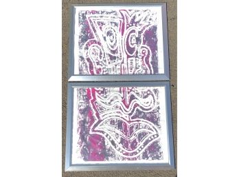 Colorful Abstract Face Woodcut Diptych Signed Cruz Tercero And Numbered