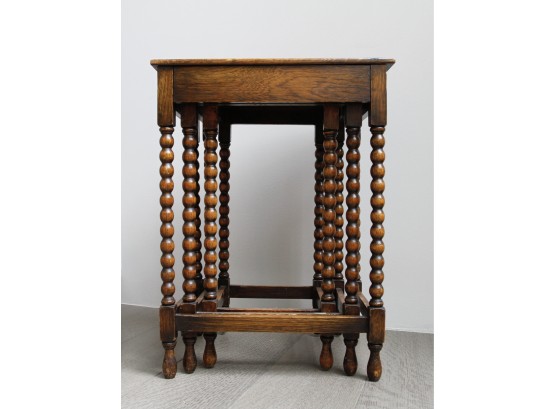 Antique English Oak Bobbin Turnings Nesting Tables - Set Of 3