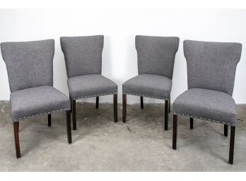 Set Of Four Grey Studded Back Dining Chairs