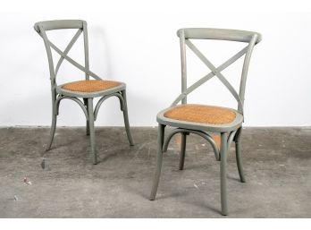Pair Of Rustic Weathered Crossback Chairs