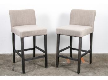 Pair Of Upholstered Counter Stools In Soft Beige