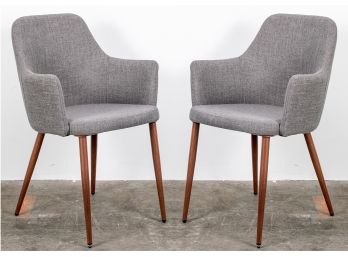 Pair Of Grey Tweed Mid-Century Modern Barrel Chairs