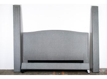 (B1) Grey Chrome Studded King Platform Bed