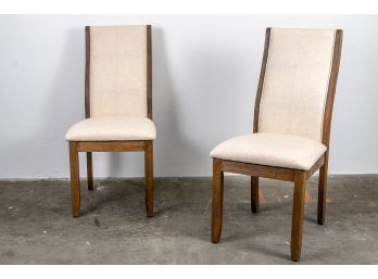 Pair Of Oak And Beige Side Chairs