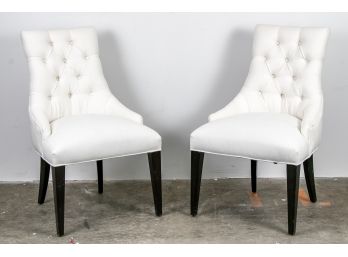 Pair Tufted Button-back Dining Chairs In White