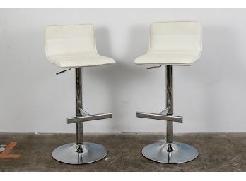 Pair Of Off-white Faux Leather Pad Counter Stools
