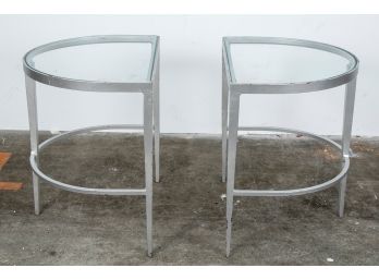 Pair Of Semi-Circle Glass Top End Tables