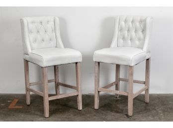 Pair Of Tufted Wingback Counter Height Bar Stool Dining Chairs