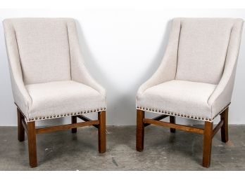 Pair Of Neutral Fabric Wingback-style Dining Chairs