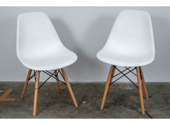 Pair Of Molded Armless Chairs In White