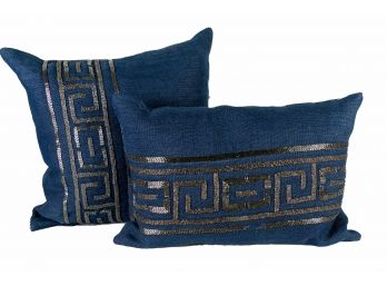 Pair Of Design Accents Blue Canvas And Bead Pillows