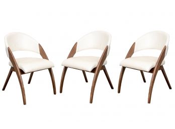 Set Of Three HomeRoots Cream & Walnut Wood Leatherette Chairs