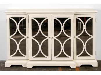 Home Meridian Geometric Ivory Antiqued Mirrored Credenza