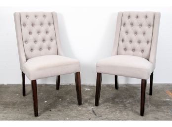 Pair Of Tufted Button Back Wing-style Dining Chairs
