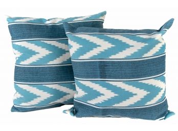 Pair Of Small Blue Striped Artisan Pillows