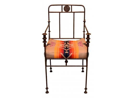 Wrought Iron Chair With Navajo Pattern Seat Cushion