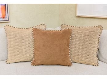 Set Of Three Decorative Good Quality Throw Pillows With Braided Trim
