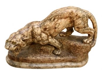 Signed Cartier Stalking Panther Sculpture On Marble Base
