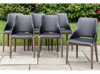 Set Of Six Roche Bobois Brio Bridge Leather And Wood Dining Room Chairs (RETAIL $11,520)