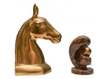 Decorative Crafts Inc. Brass Horse Head And Brass Mother And Child Sculpture
