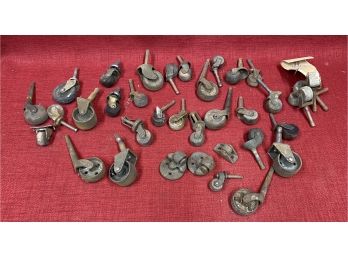 Selection Of Antique Casters, Wood And Industrial